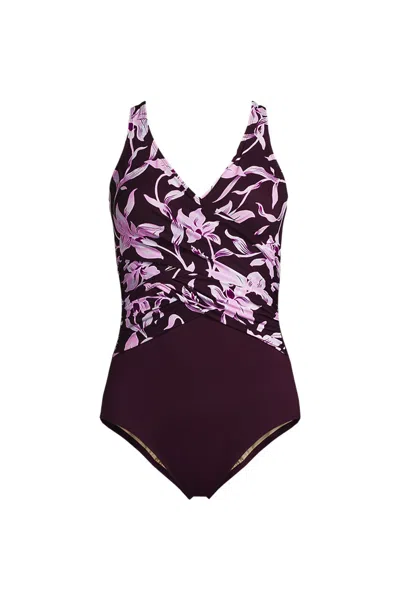 Lands' End Women's New Slendersuit Wrap One Piece Swimsuit In Purple