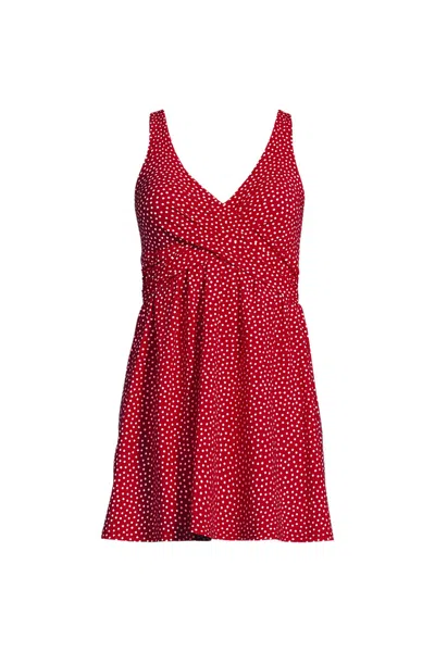 Lands' End Women's New Slendersuit Wrap Swim Dress Swimsuit Print In Red