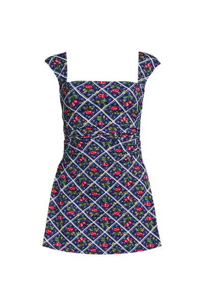 Lands' End Women's New Smoothing Square Neck Ruched Swim Dress Swimsuit In Blue