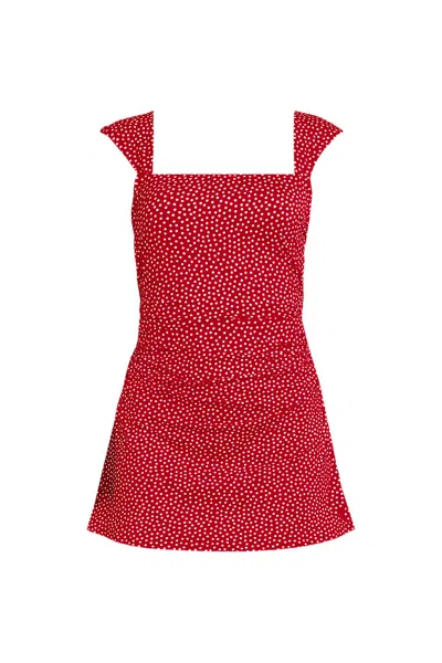 Lands' End Women's New Smoothing Square Neck Ruched Swim Dress Swimsuit In Red