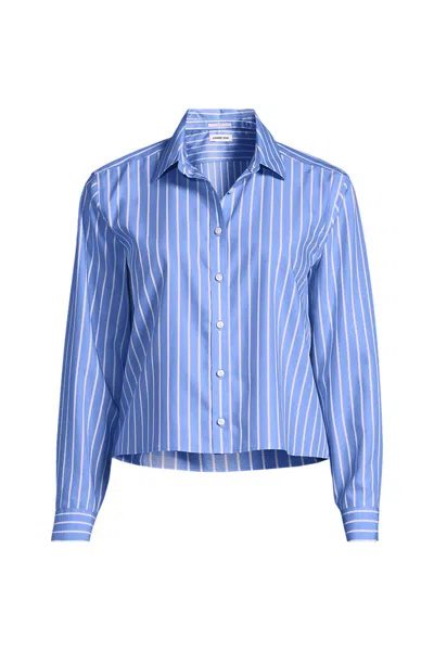 Lands' End Women's No Iron Boxy Cropped Shirt In Blue