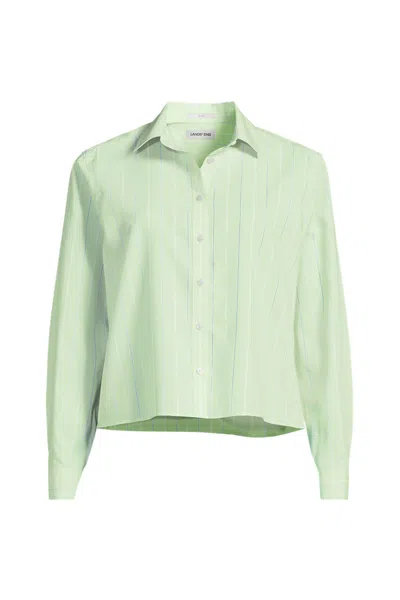 Lands' End Plus Size No Iron Boxy Cropped Shirt In Green