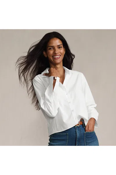 Lands' End Women's No Iron Boxy Cropped Shirt In White