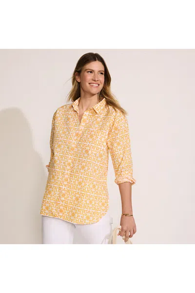 Lands' End Women's No Iron Poplin Extra Long Tunic In Yellow