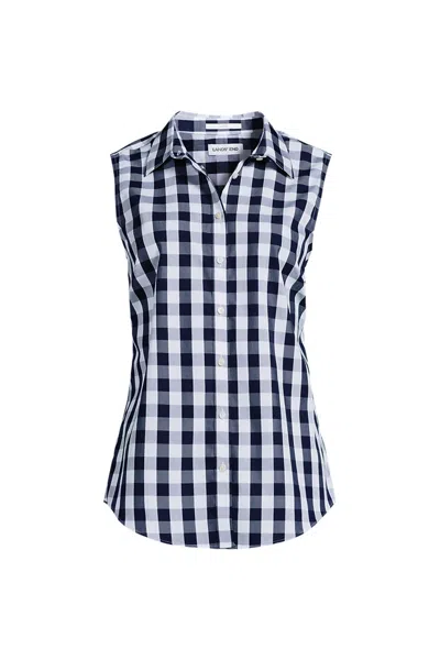 Lands' End Women's No Iron Sleeveless Shirt In Blue