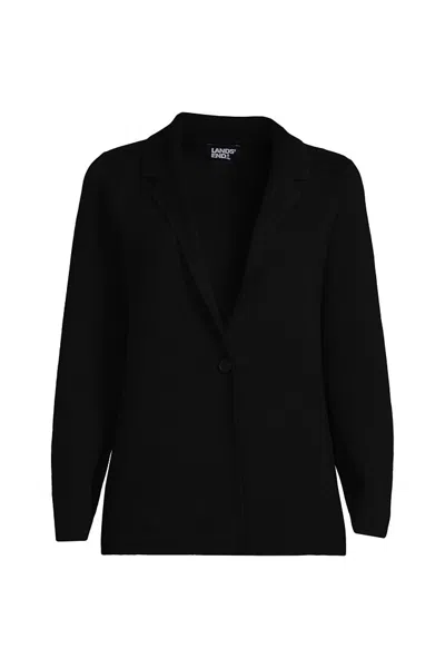 Lands' End Women's Notch Collar One Button Sweater Blazer In Black