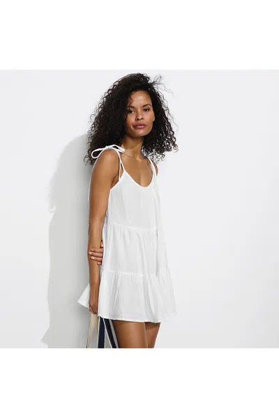 Lands' End Women's Oversized Cotton Gauze Tiered Mini Cover-up Dress In Ivory