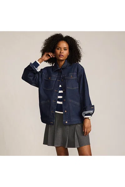 Lands' End Women's Oversized Denim Trucker Jacket In Blue