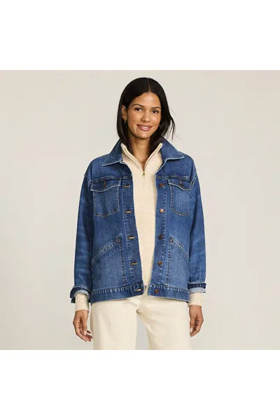 Lands' End Women's Oversized Denim Trucker Jacket In Blue