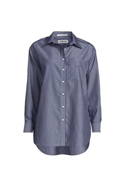 LANDS' END WOMEN'S OVERSIZED NO IRON TUNIC WITH STATEMENT COLLAR SHIRT