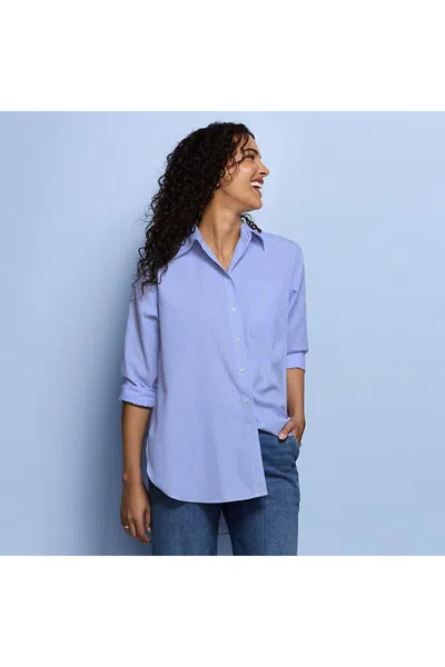 Lands' End Women's Oversized No Iron Tunic With Statement Collar Shirt In Blue