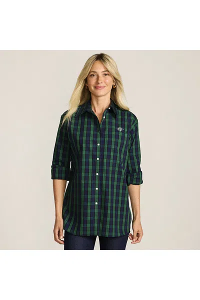 Lands' End Women's Oversized No Iron Tunic With Statement Collar Shirt In Green