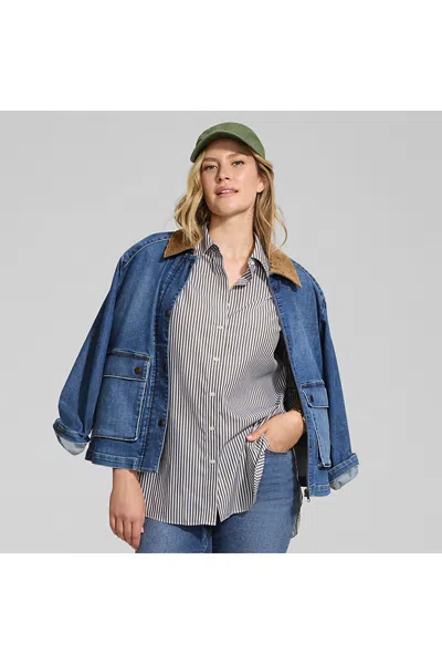 Lands' End Women's Oversized No Iron Tunic With Statement Collar Shirt In Green