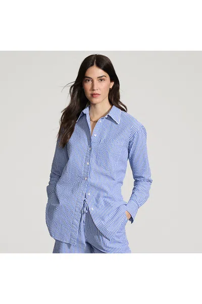 Lands' End Women's Oversized Seersucker Shirt In Blue