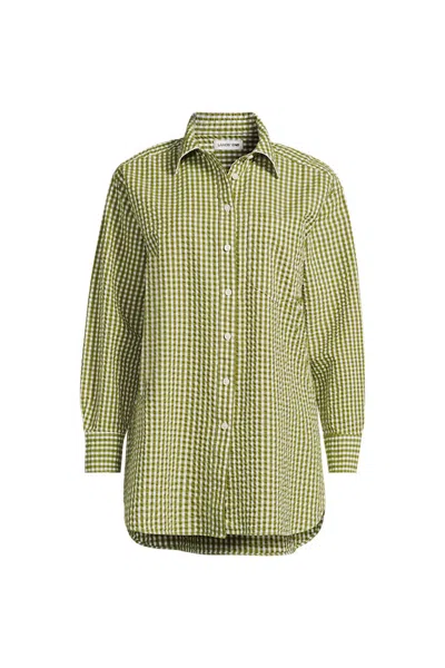 Lands' End Oversized Seersucker Shirt In Green
