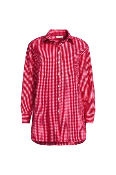 Lands' End Oversized Seersucker Shirt In Red