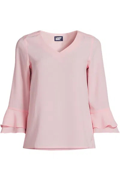 Lands' End Women's Petite 3/4 Flutter Sleeve Crepe Blouse In Pink
