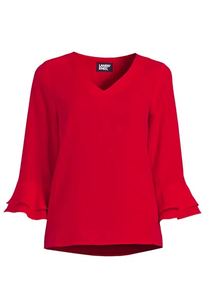 Lands' End Women's Petite 3/4 Flutter Sleeve Crepe Blouse In Red