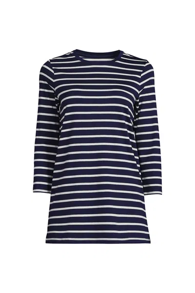 Lands' End Women's Petite 3/4 Sleeve Cotton Supima Tunic In Blue