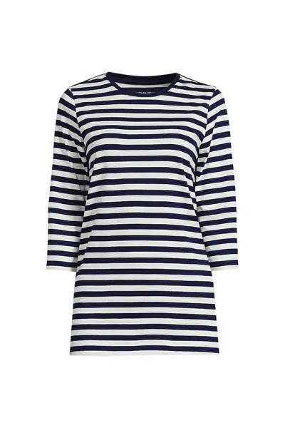 Lands' End Women's Petite 3/4 Sleeve Cotton Supima Tunic In Blue