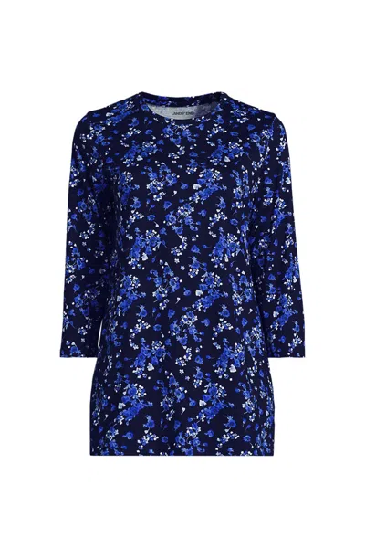 Lands' End Women's Petite 3/4 Sleeve Cotton Supima Tunic In Blue