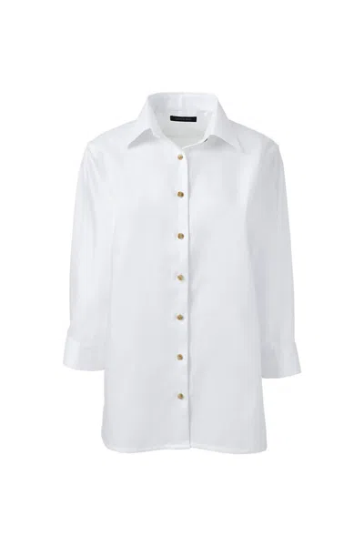 Lands' End Women's Petite 3/4 Sleeve Performance Twill Shirt In White