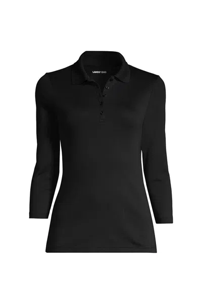 Lands' End Women's Petite 3/4 Sleeve Supima Cotton Polo Shirt In Black