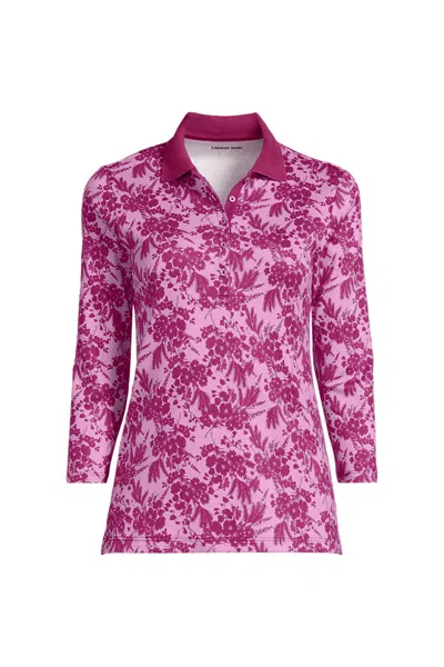 Lands' End Women's Petite 3/4 Sleeve Supima Cotton Polo Shirt In Pink