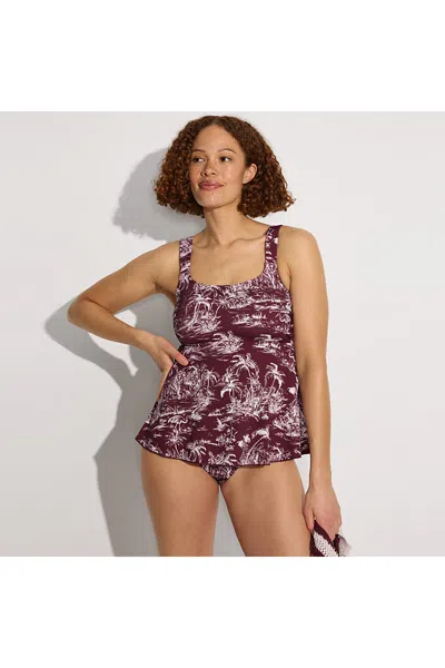 Lands' End Women's Petite Adjustable Scoop Neck Flutter Tankini Top In Pink
