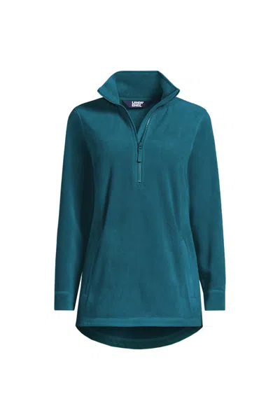 Lands' End Women's Petite Anyweather Quarter Zip Fleece Tunic Pullover In Blue