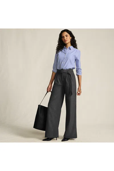 Lands' End Women's Petite Brushed Flannel Mid Rise Wide Leg Trousers In Gray