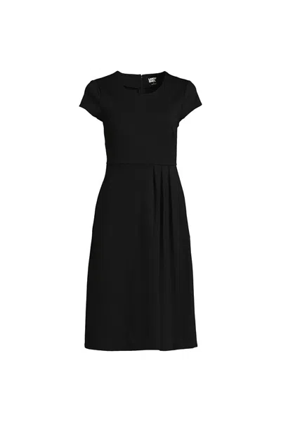 Lands' End Women's Petite Cap Sleeve Box Pleat Ponte Dress In Black