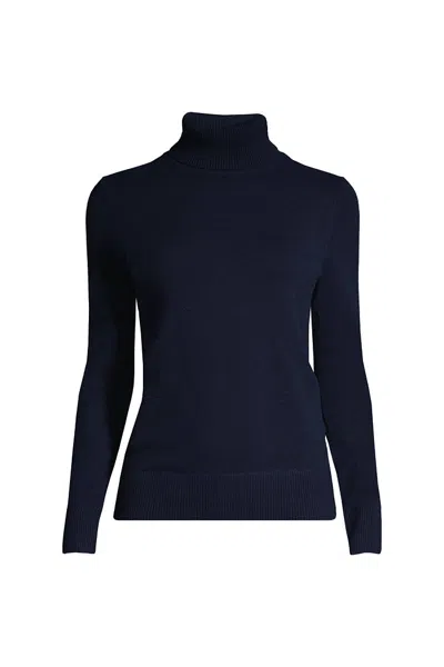Lands' End Women's Petite Cashmere Turtleneck Sweater In Blue
