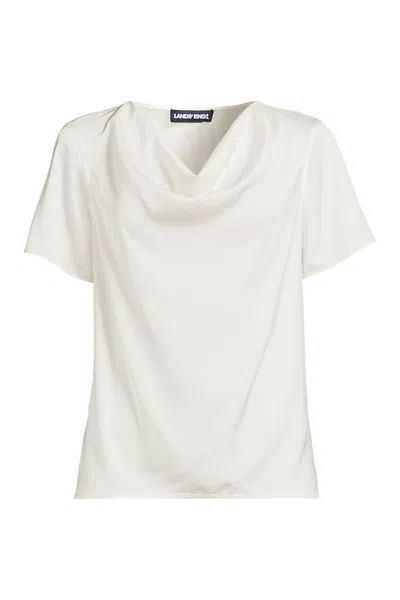 Lands' End Women's Petite Charmeuse Short Sleeve Cowl Neck Top In Ivory