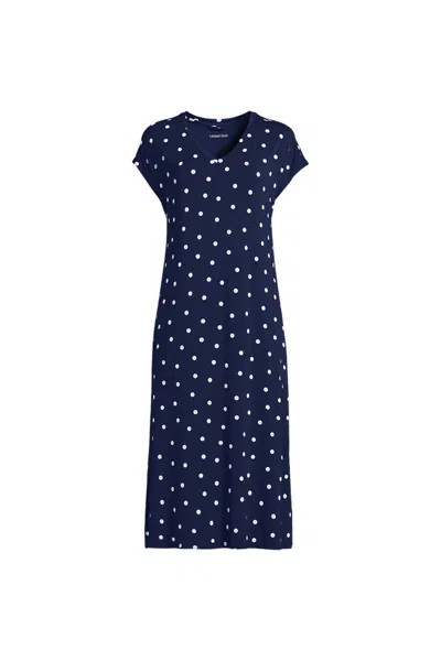 Lands' End Women's Petite Cooling Cap Sleeve Midi Nightgown In Blue