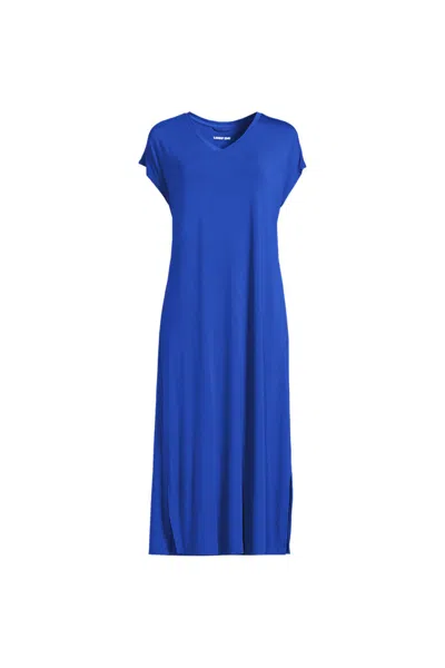 Lands' End Women's Petite Cooling Cap Sleeve Midi Nightgown In Blue