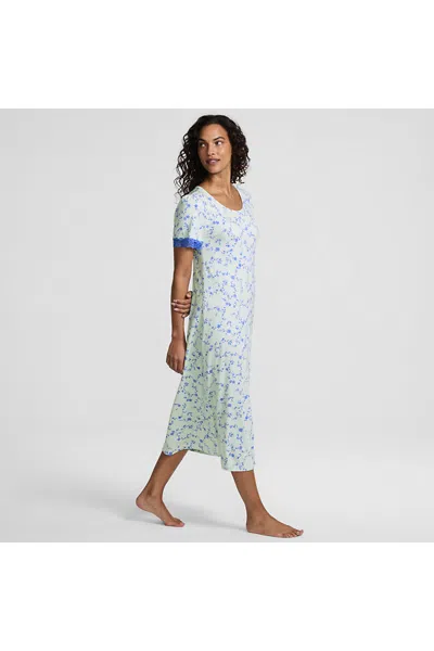 Lands' End Women's Petite Cooling Short Sleeve Scoop Neck Mid Calf Nightgown In Multi