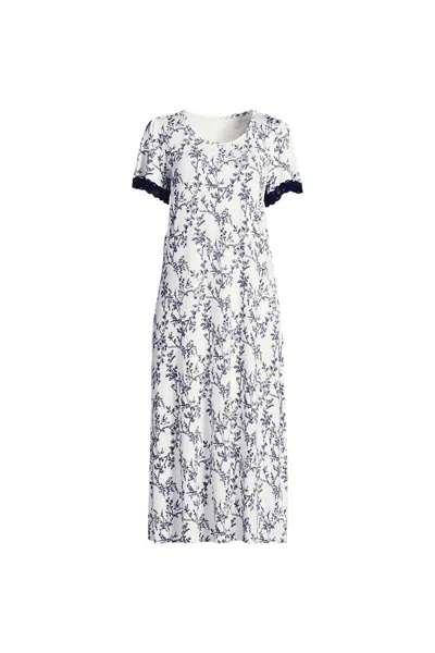 Lands' End Women's Petite Cooling Short Sleeve Scoop Neck Mid Calf Nightgown In Animal Print
