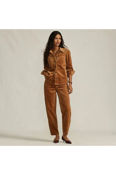 Lands' End Women's Petite Corduroy High Rise Barrel Leg Ankle Pants In Brown