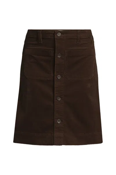 Lands' End Women's Petite Corduroy Mid Rise Button Through Above The Knee Skirt In Brown