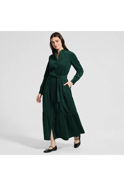 Lands' End Women's Petite Corduroy Tiered Dress In Green