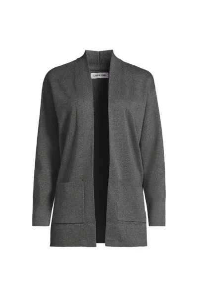 Lands' End Women's Petite Cotton Half Milano Open Cardigan Sweater In Gray