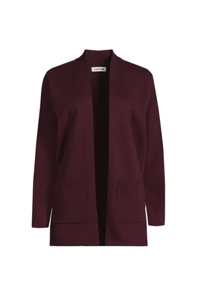 Lands' End Women's Petite Cotton Half Milano Open Cardigan Sweater In Red