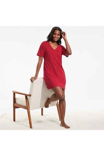 Lands' End Women's Petite Cotton Interlock Relaxed Above The Knee Nightgown In Red