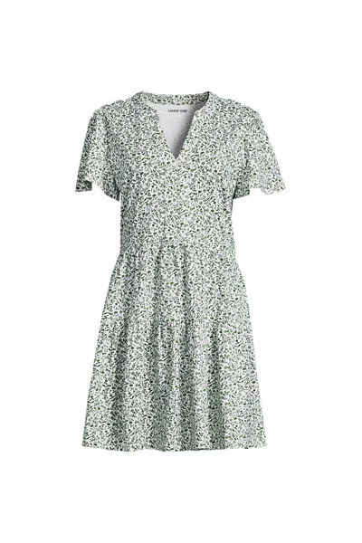 Lands' End Women's Petite Cotton Jersey Tiered Mini Dress In Green