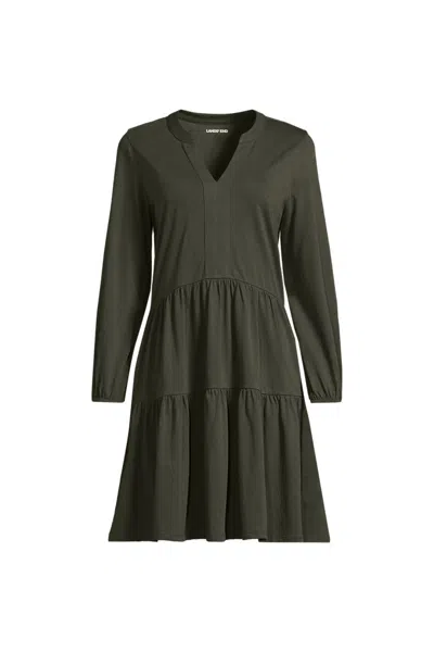 Lands' End Women's Petite Cotton Jersey Tiered Mini Dress In Green
