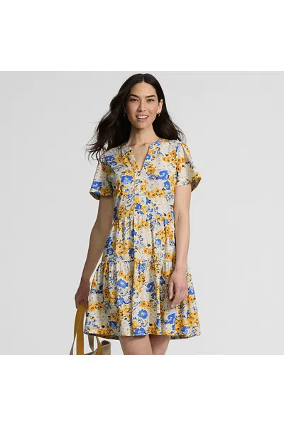 Lands' End Women's Petite Cotton Jersey Tiered Mini Dress In Multi