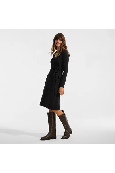 Lands' End Women's Petite Cotton Modal Collared Wrap Dress In Black