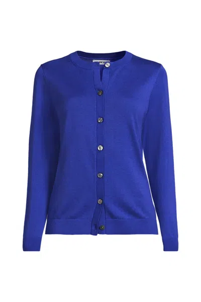 Lands' End Women's Petite Cotton Modal Crew Neck Cardigan Sweater In Blue