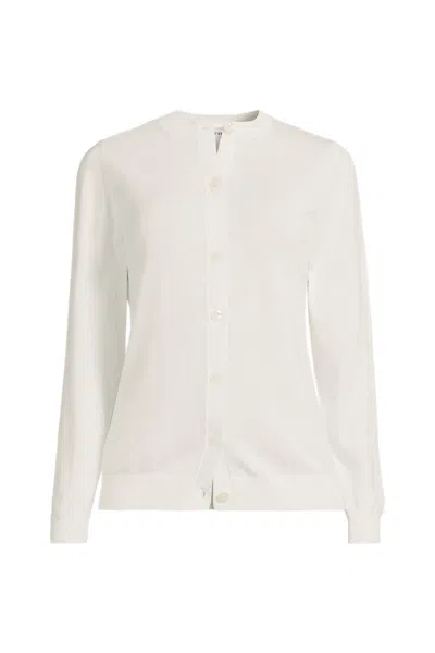 Lands' End Women's Petite Cotton Modal Crew Neck Cardigan Sweater In Ivory